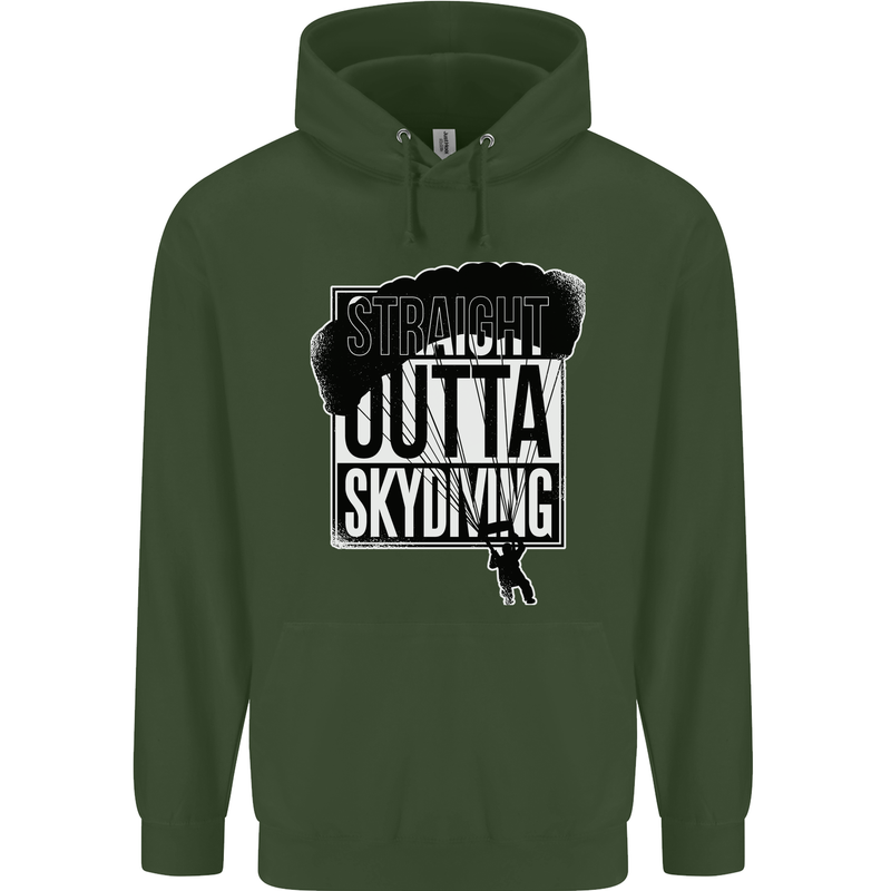 Straight Outta Skydiving Funny Freefall Mens 80% Cotton Hoodie Forest Green