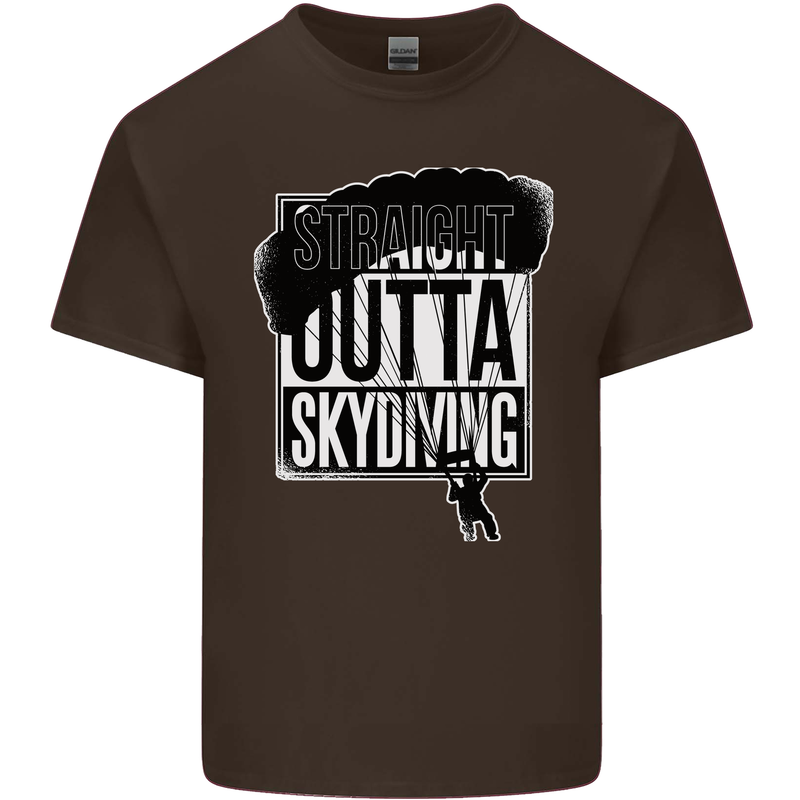 Straight Outta Skydiving Funny Freefall Mens Cotton T-Shirt Tee Top Dark Chocolate