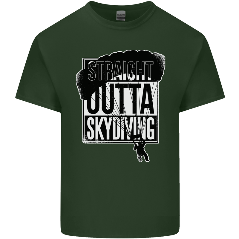 Straight Outta Skydiving Funny Freefall Mens Cotton T-Shirt Tee Top Forest Green