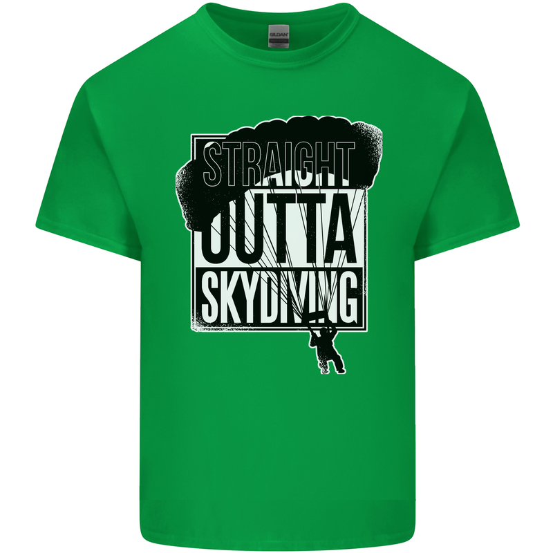 Straight Outta Skydiving Funny Freefall Mens Cotton T-Shirt Tee Top Irish Green