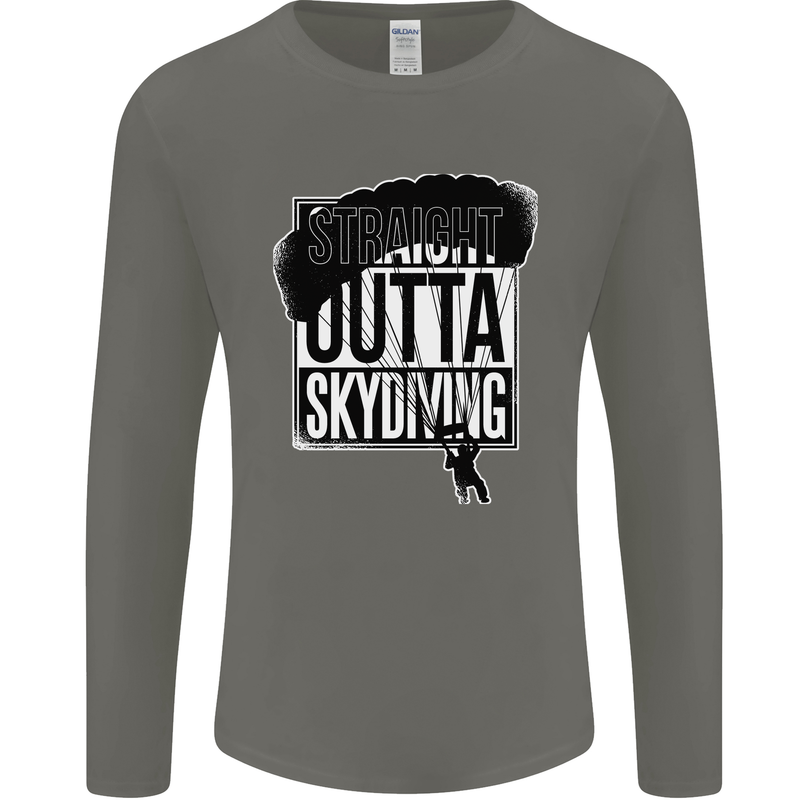 Straight Outta Skydiving Funny Freefall Mens Long Sleeve T-Shirt Charcoal