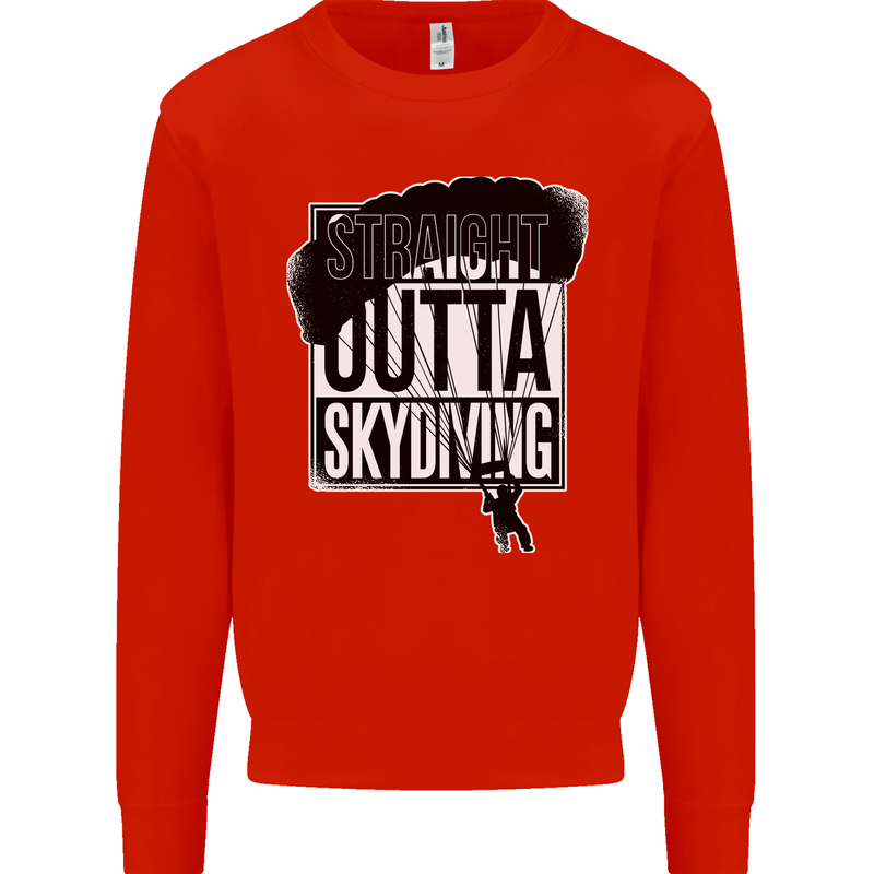 Straight Outta Skydiving Funny Freefall Mens Sweatshirt Jumper Bright Red