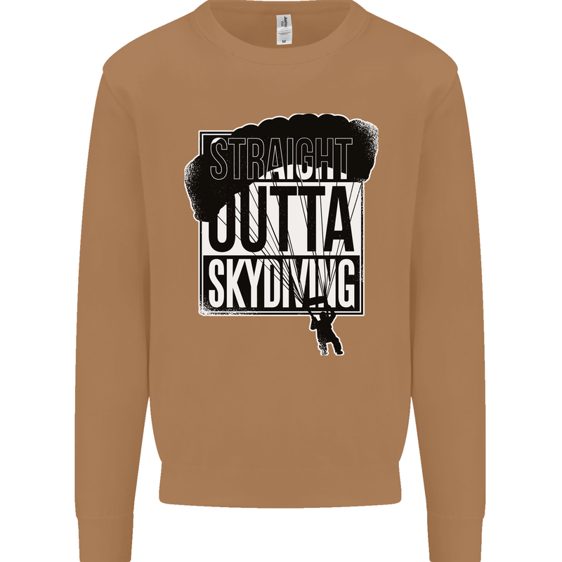 Straight Outta Skydiving Funny Freefall Mens Sweatshirt Jumper Caramel Latte