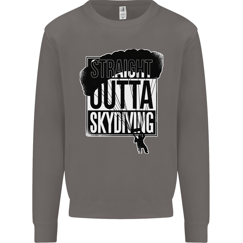 Straight Outta Skydiving Funny Freefall Mens Sweatshirt Jumper Charcoal