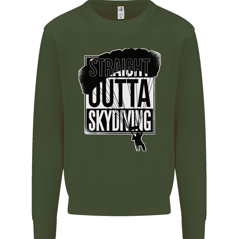 Straight Outta Skydiving Funny Freefall Mens Sweatshirt Jumper Forest Green