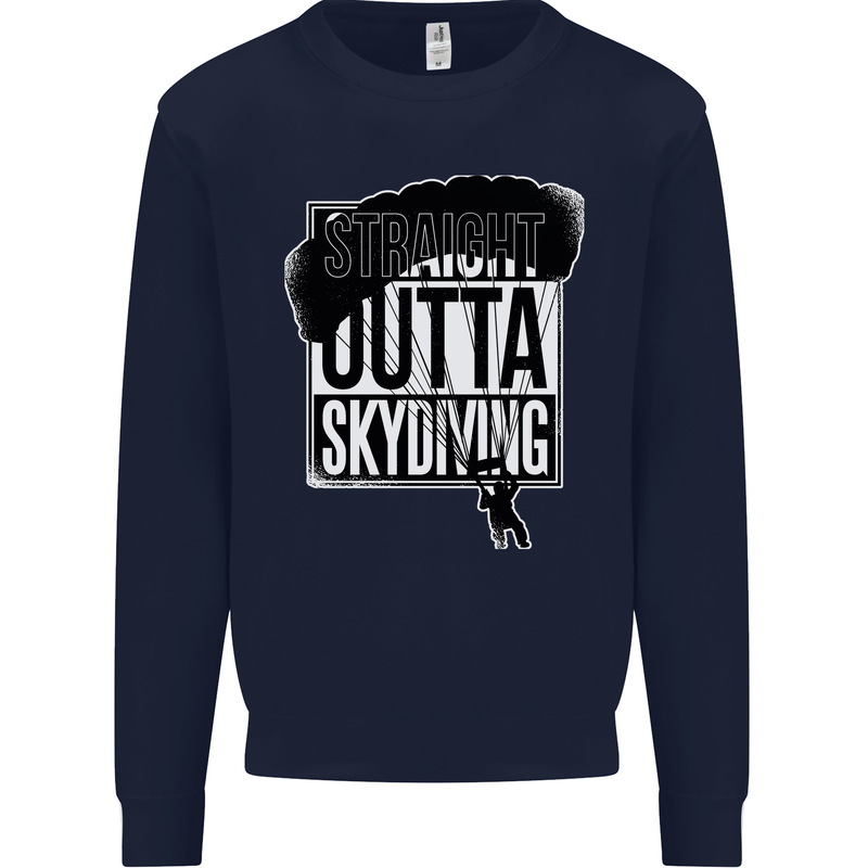 Straight Outta Skydiving Funny Freefall Mens Sweatshirt Jumper Navy Blue