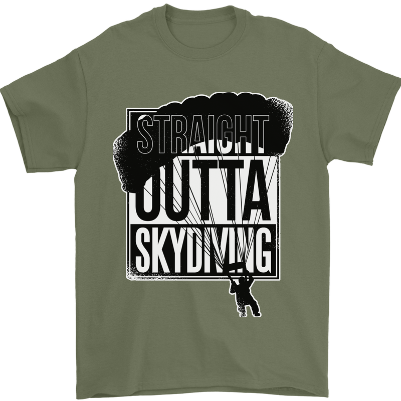 Straight Outta Skydiving Funny Freefall Mens T-Shirt Cotton Gildan Military Green
