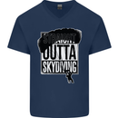 Straight Outta Skydiving Funny Freefall Mens V-Neck Cotton T-Shirt Navy Blue