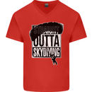 Straight Outta Skydiving Funny Freefall Mens V-Neck Cotton T-Shirt Red