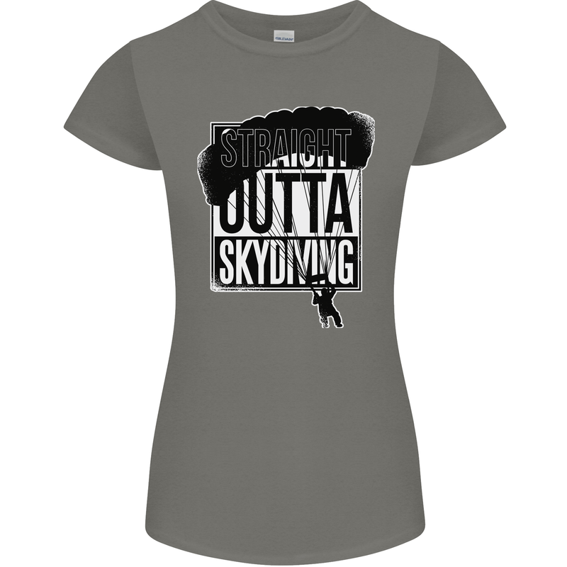 Straight Outta Skydiving Funny Freefall Womens Petite Cut T-Shirt Charcoal