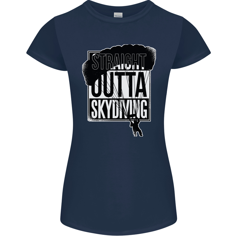 Straight Outta Skydiving Funny Freefall Womens Petite Cut T-Shirt Navy Blue