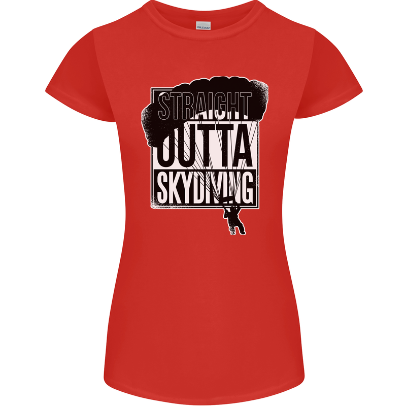 Straight Outta Skydiving Funny Freefall Womens Petite Cut T-Shirt Red