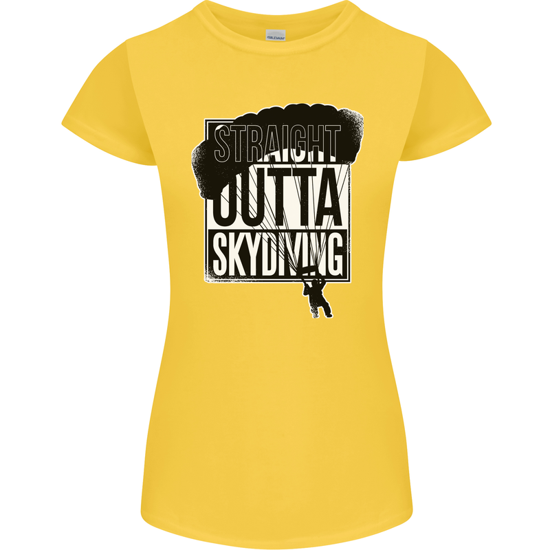 Straight Outta Skydiving Funny Freefall Womens Petite Cut T-Shirt Yellow