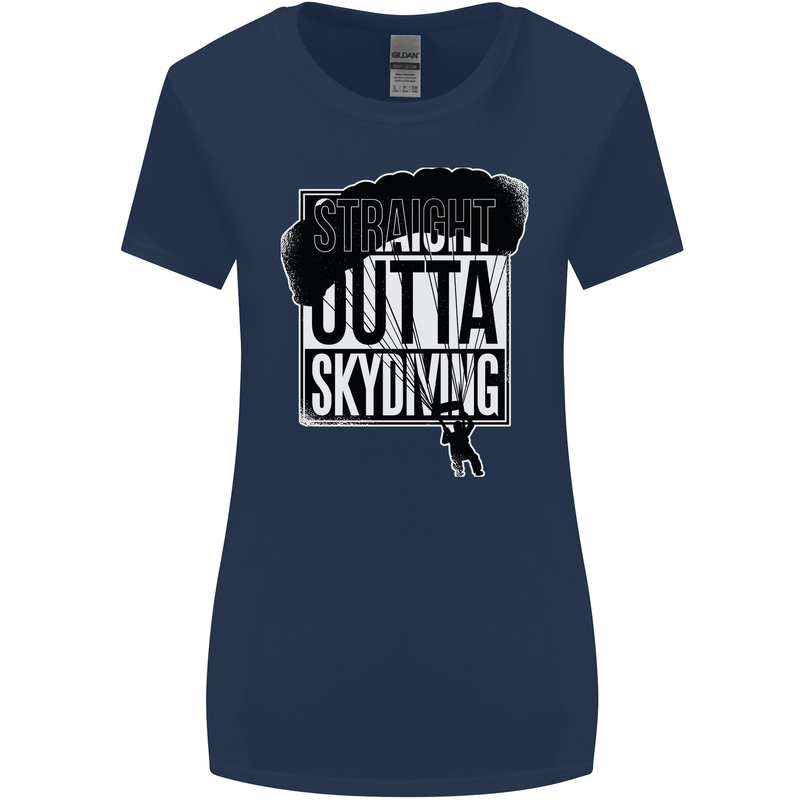 Straight Outta Skydiving Funny Freefall Womens Wider Cut T-Shirt Navy Blue