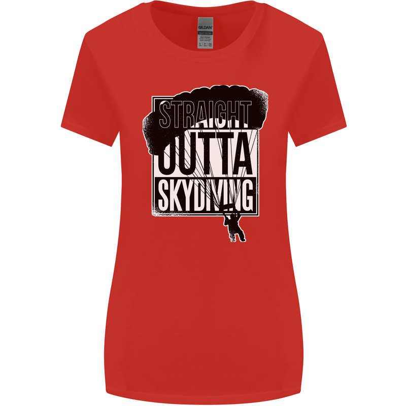 Straight Outta Skydiving Funny Freefall Womens Wider Cut T-Shirt Red