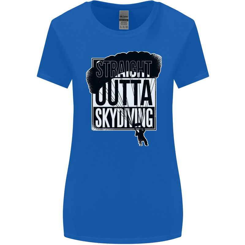Straight Outta Skydiving Funny Freefall Womens Wider Cut T-Shirt Royal Blue