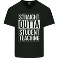 Straight Outta Student Teaching Teacher Mens V-Neck Cotton T-Shirt Black