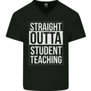 Straight Outta Student Teaching Teacher Mens V-Neck Cotton T-Shirt Black