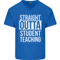 Straight Outta Student Teaching Teacher Mens V-Neck Cotton T-Shirt Royal Blue