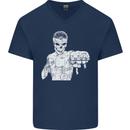 Street Fighter MMA Bare Knuckle Fighting Mens V-Neck Cotton T-Shirt Navy Blue