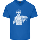 Street Fighter MMA Bare Knuckle Fighting Mens V-Neck Cotton T-Shirt Royal Blue
