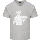 Street Fighter MMA Bare Knuckle Fighting Mens V-Neck Cotton T-Shirt Sports Grey