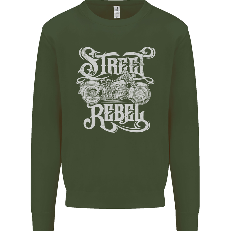 Street Rebel Motorcycles Motorbike Biker Kids Sweatshirt Jumper Forest Green