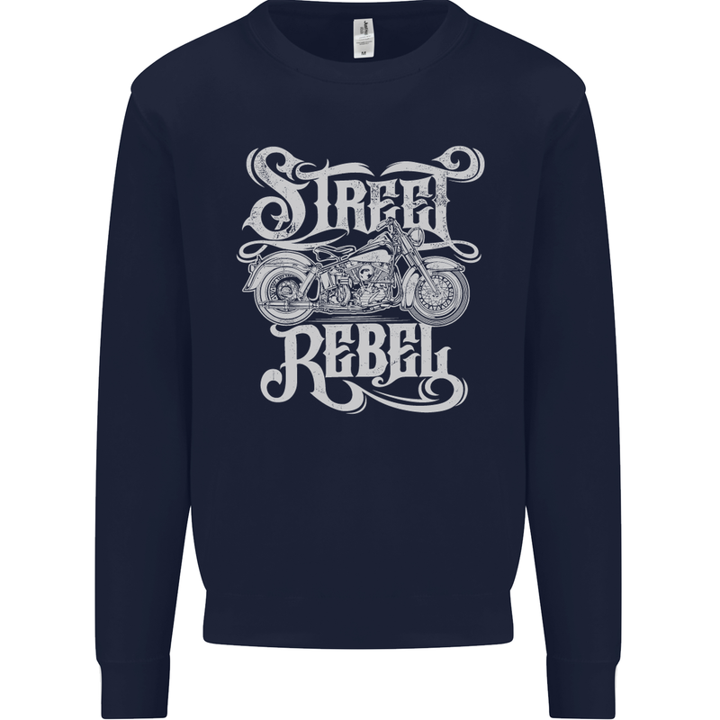 Street Rebel Motorcycles Motorbike Biker Kids Sweatshirt Jumper Navy Blue