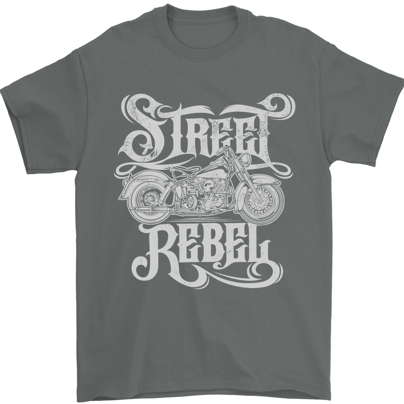 Street Rebel Motorcycles Motorbike Biker Mens T-Shirt Cotton Gildan Charcoal