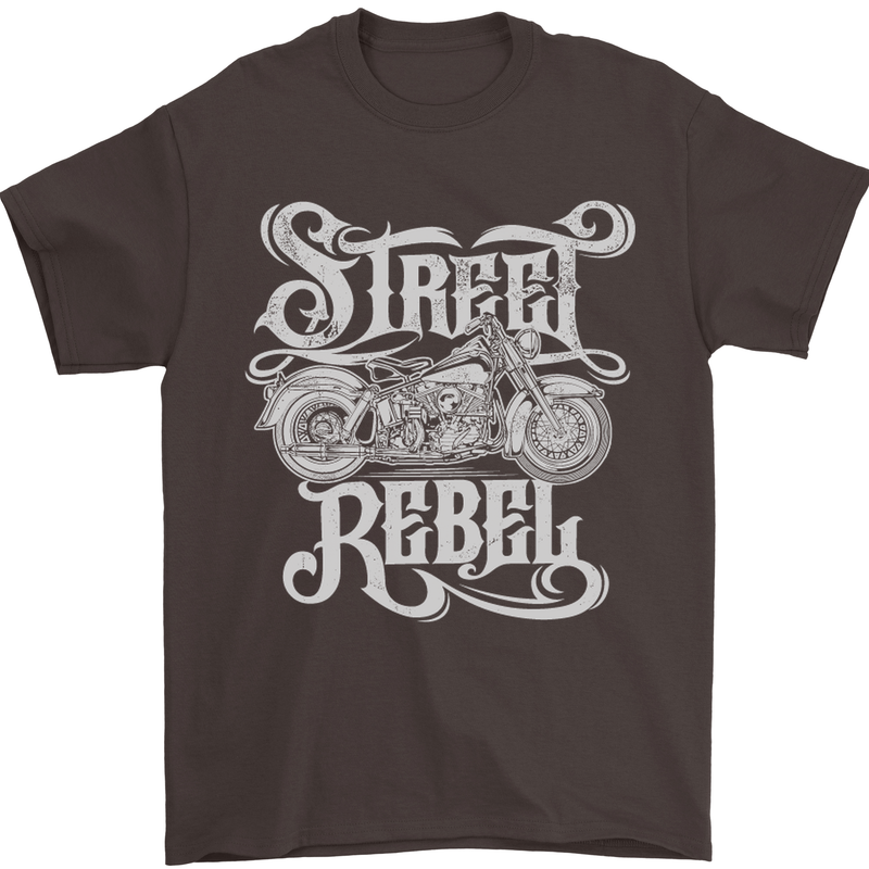 Street Rebel Motorcycles Motorbike Biker Mens T-Shirt Cotton Gildan Dark Chocolate