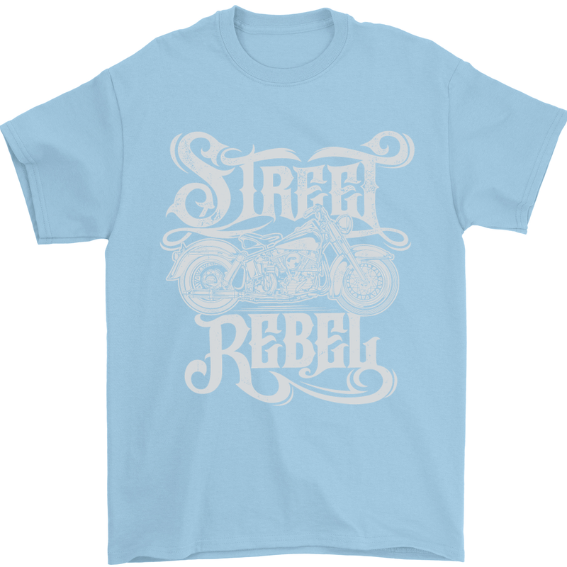 Street Rebel Motorcycles Motorbike Biker Mens T-Shirt Cotton Gildan Light Blue