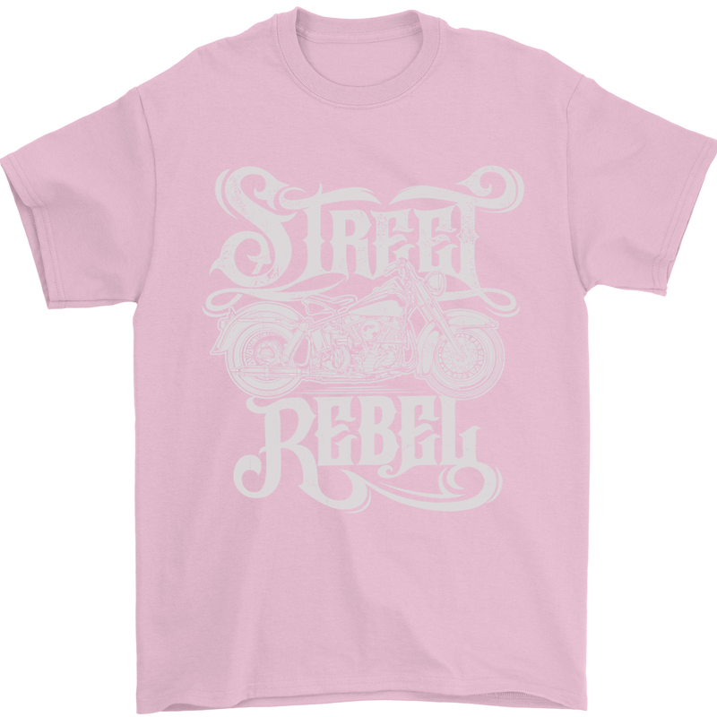 Street Rebel Motorcycles Motorbike Biker Mens T-Shirt Cotton Gildan Light Pink