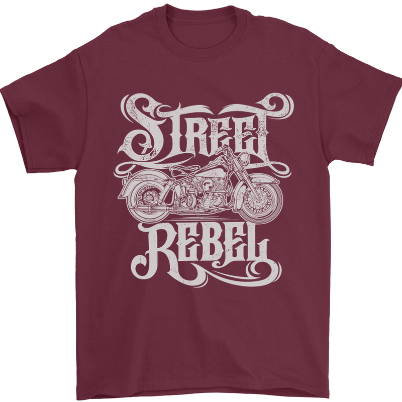 Street Rebel Motorcycles Motorbike Biker Mens T-Shirt Cotton Gildan Maroon