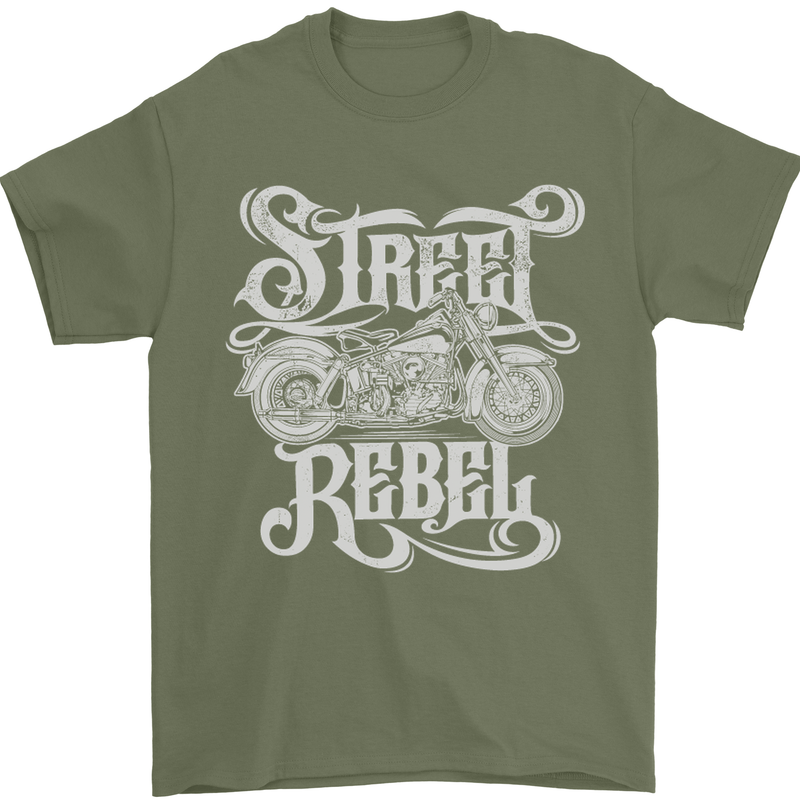 Street Rebel Motorcycles Motorbike Biker Mens T-Shirt Cotton Gildan Military Green