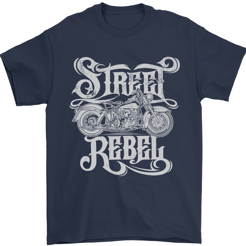 Street Rebel Motorcycles Motorbike Biker Mens T-Shirt Cotton Gildan Navy Blue