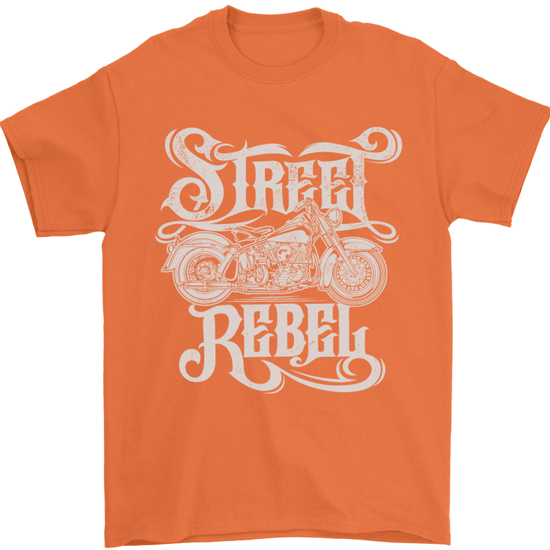 Street Rebel Motorcycles Motorbike Biker Mens T-Shirt Cotton Gildan Orange