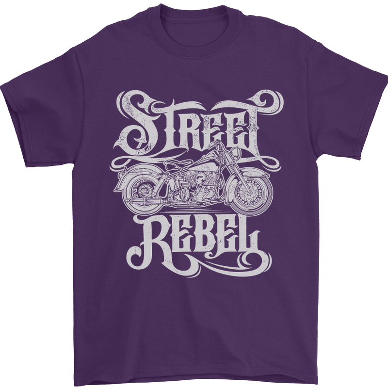 Street Rebel Motorcycles Motorbike Biker Mens T-Shirt Cotton Gildan Purple