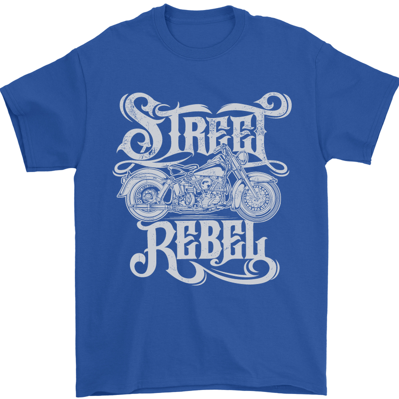 Street Rebel Motorcycles Motorbike Biker Mens T-Shirt Cotton Gildan Royal Blue