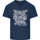 Street Rebel Motorcycles Motorbike Biker Mens V-Neck Cotton T-Shirt Navy Blue