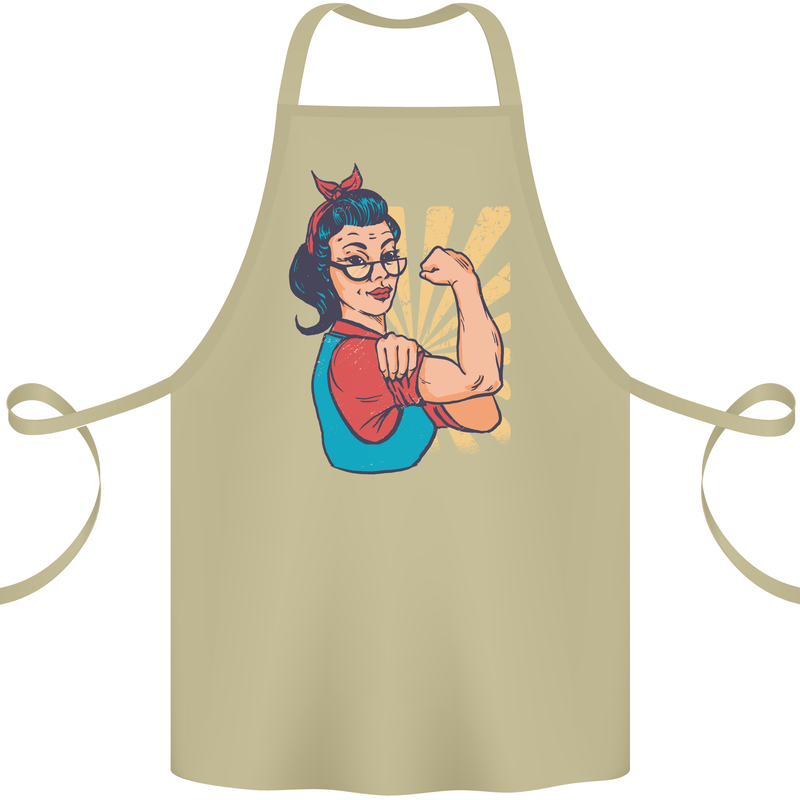 Strong Successful Woman Cotton Apron 100% Organic Khaki