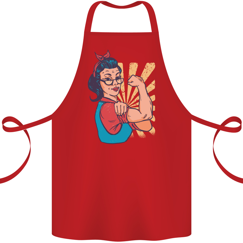 Strong Successful Woman Cotton Apron 100% Organic Red