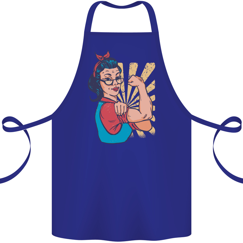Strong Successful Woman Cotton Apron 100% Organic Royal Blue