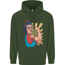 Strong Successful Woman Mens 80% Cotton Hoodie Forest Green