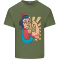 Strong Successful Woman Mens Cotton T-Shirt Tee Top Military Green