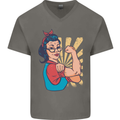 Strong Successful Woman Mens V-Neck Cotton T-Shirt Charcoal