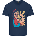 Strong Successful Woman Mens V-Neck Cotton T-Shirt Navy Blue