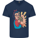 Strong Successful Woman Mens V-Neck Cotton T-Shirt Navy Blue