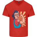 Strong Successful Woman Mens V-Neck Cotton T-Shirt Red