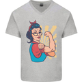 Strong Successful Woman Mens V-Neck Cotton T-Shirt Sports Grey