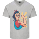 Strong Successful Woman Mens V-Neck Cotton T-Shirt Sports Grey